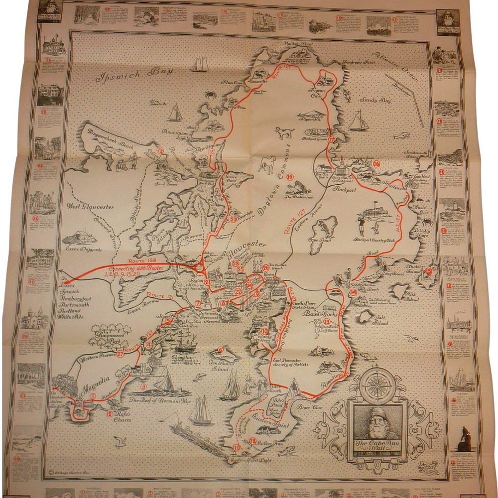 Vintage The Cape Ann Trail Folding Map Gloucester Rockport MA Travel Brochure